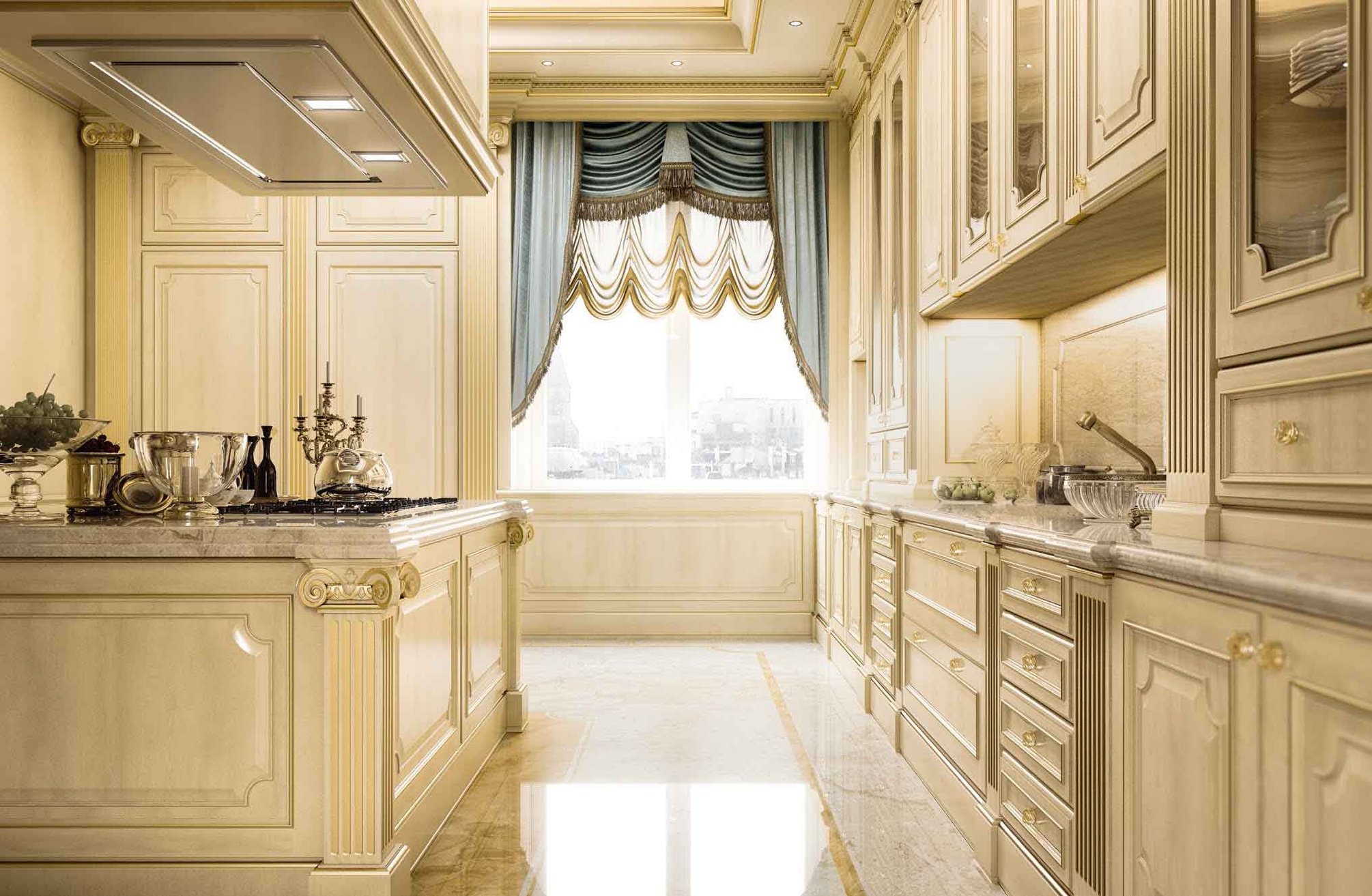 шторы на кухне в классическом интерьере