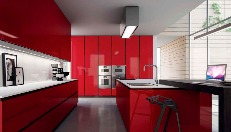 Итальянская кухня Royale Glossy Laminate Red фабрики RASTELLI