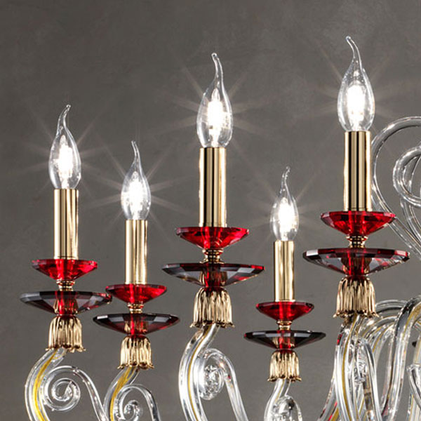 Итальянская люстра AURORA L12/Ruby-Gold фабрики EUROLUCE LAMPADARI