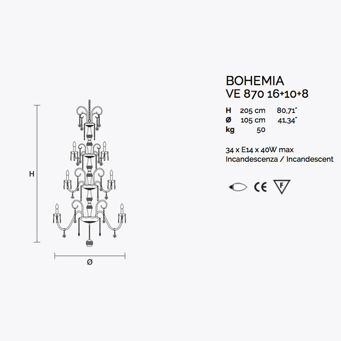 Итальянская люстра BOHEMIA 870/16+10+8 фабрики MASIERO