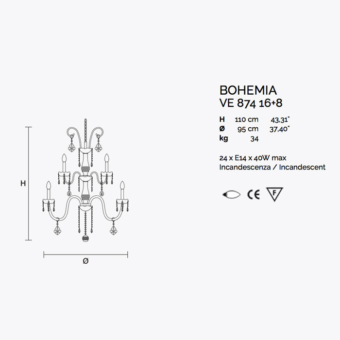 Итальянская люстра BOHEMIA 874/16+8 фабрики MASIERO