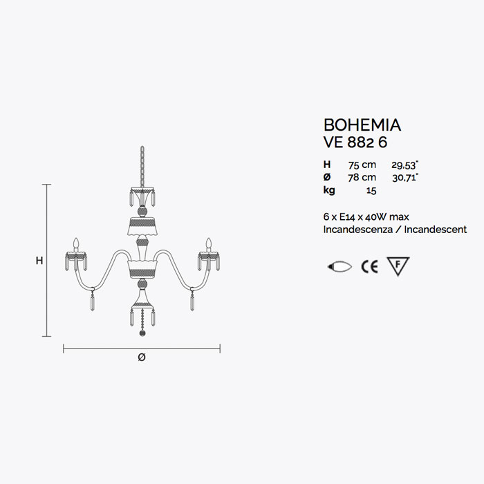 Итальянская люстра BOHEMIA 882/6 фабрики MASIERO