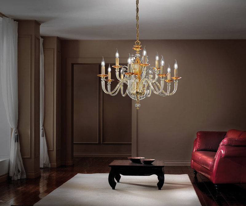 Итальянская люстра DONATELLO Alicante L8+4/Amber фабрики EUROLUCE LAMPADARI