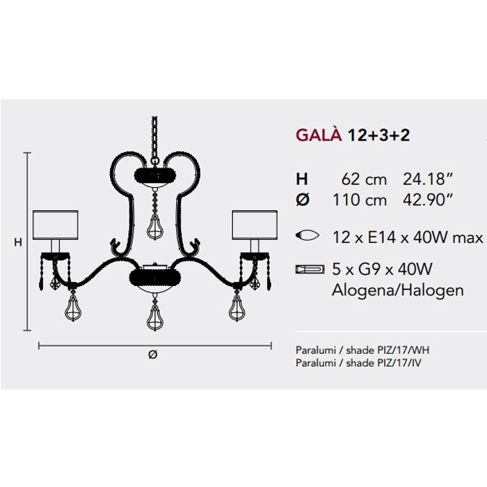 Итальянская люстра GALÀ 12+3+2 фабрики MASIERO