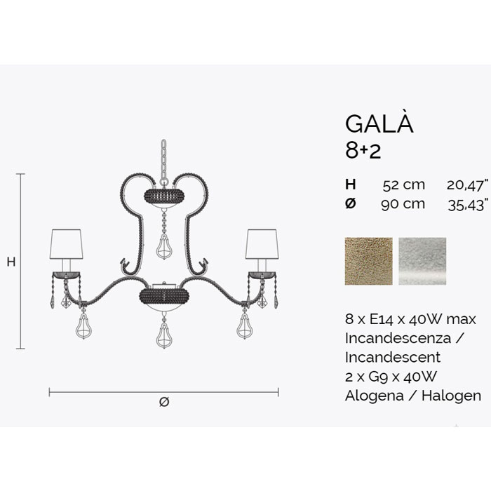 Итальянская люстра GALÀ 8+2 фабрики MASIERO