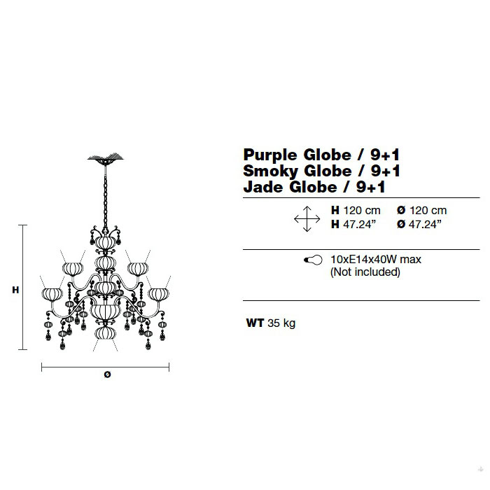 Итальянская люстра Purple Globe/6+1 фабрики MASIERO