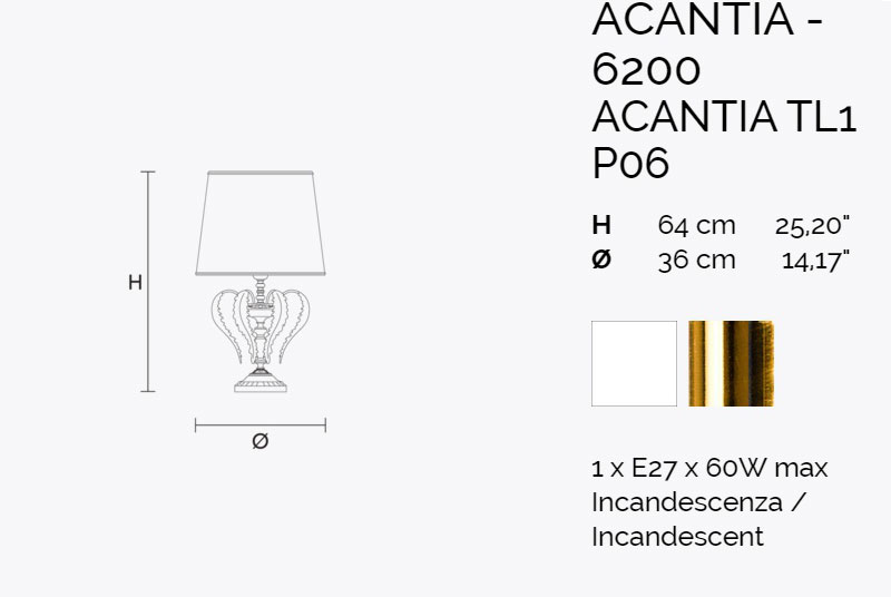 Итальянская настольная лампа ACANTIA TL1 Gold фабрики MASIERO