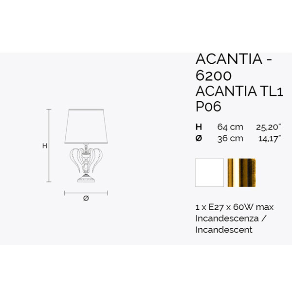 Итальянская настольная лампа ACANTIA TL1 White фабрики MASIERO