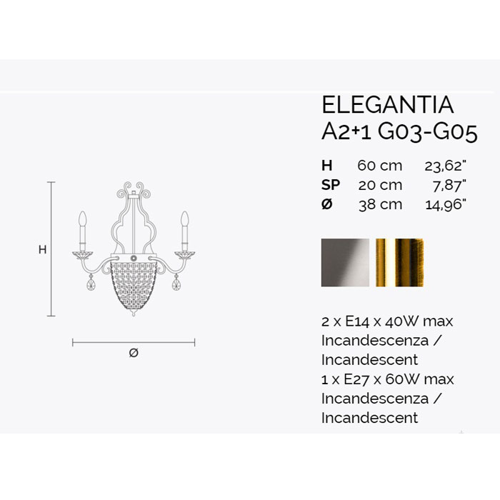 Итальянский бра ELEGANTIA A2+1 G03-G05 фабрики MASIERO