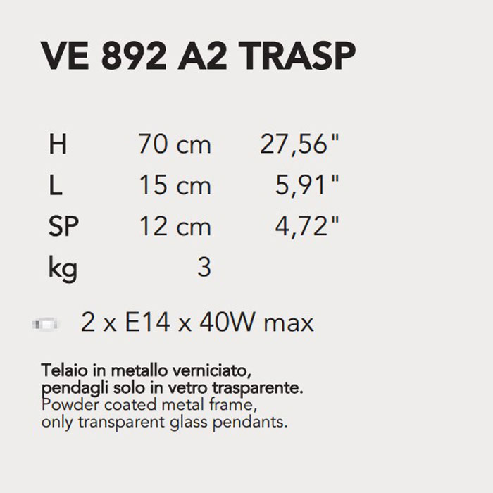 Итальянский бра IMPERO&DECO 892/A2 TRASP фабрики MASIERO