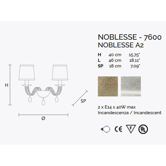 Итальянский бра NOBLESSE A2 фабрики MASIERO