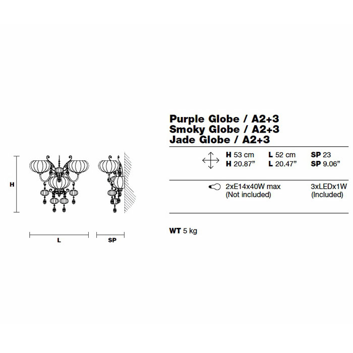 Итальянский бра Purple Globe/A 2+3 фабрики MASIERO