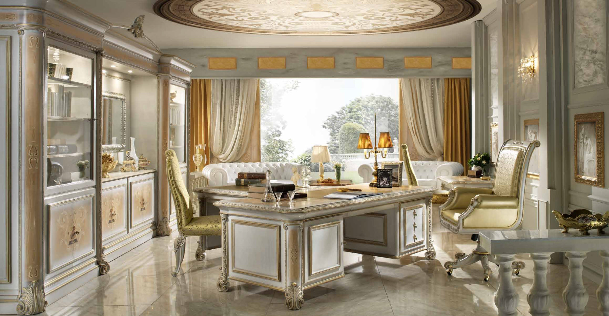 Кабинет мир ру. Элитная итальянская мебель. Роскошный интерьер кабинета. Стол в классическом стиле. Интерьер кабинета в классическом стиле.