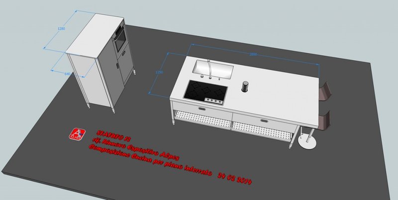 Итальянский кухонный гарнитур 125x280 фабрики ALPES INOX