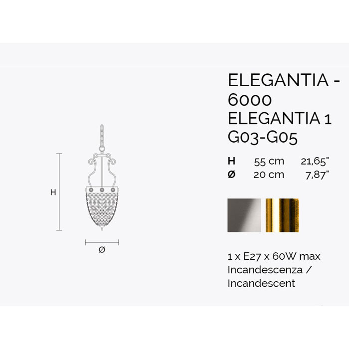 Итальянский подвесной светильник ELEGANTIA 1 фабрики MASIERO