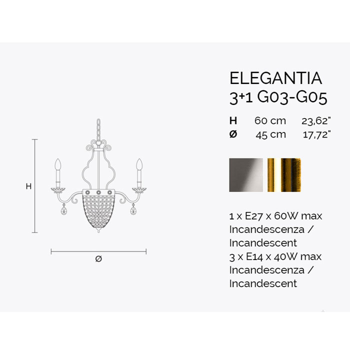 Итальянский подвесной светильник ELEGANTIA 3+1 G03-G05 фабрики MASIERO