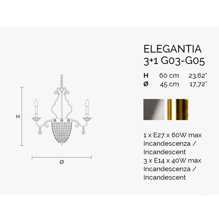 Итальянский подвесной светильник ELEGANTIA 3+1 G04-G06 фабрики MASIERO