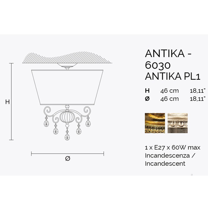 Итальянский потолочный светильник ANTIKA PL1 фабрики MASIERO