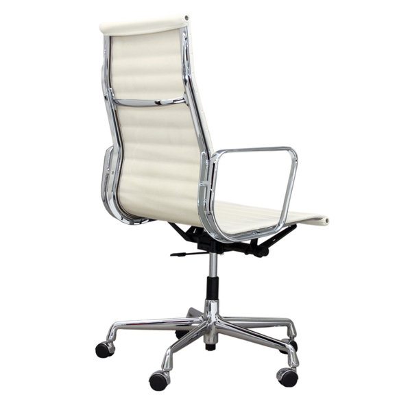Кресло Eames Style HB Ribbed Office Chair EA 119 белая кожа от дизайнера CHARLES & RAY EAMES