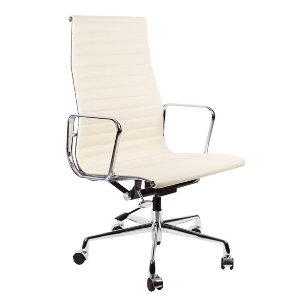 Кресло Eames Style HB Ribbed Office Chair EA 119 кремовая кожа от дизайнера CHARLES & RAY EAMES