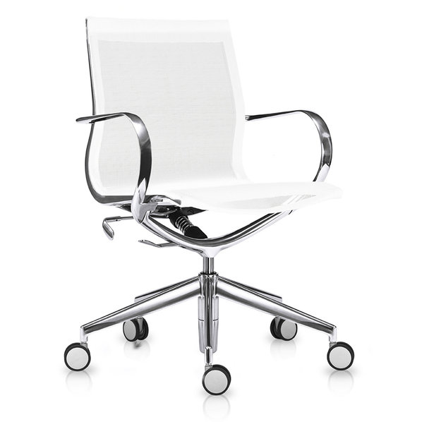 Кресло Mercury LB чисто-белая сетка, матовый алюминий от студии дизайна BARTOLI DESIGN