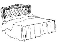 Кровать с мягким стеганым изголовьем в резной раме. Отделка - белый лак цементита 