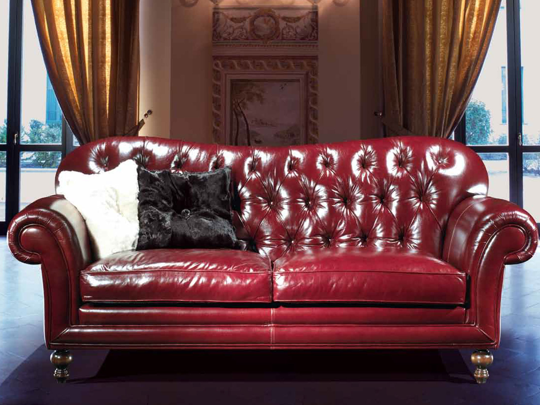 Итальянский кожаный диван Lorenzo бордовый