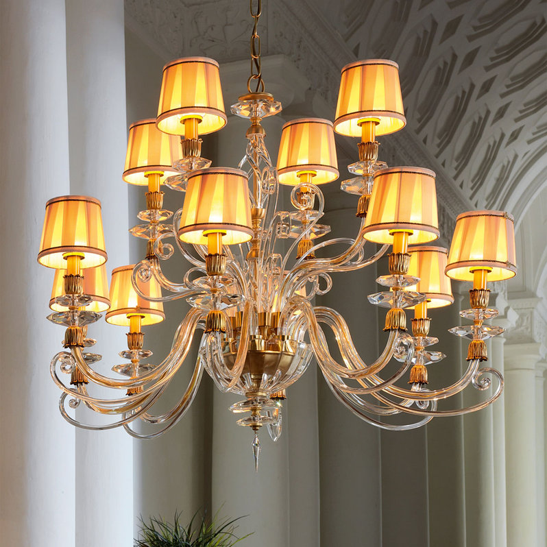 Итальянская люстра ALICANTE Satin shade L8+4/Gold фабрики EUROLUCE LAMPADARI