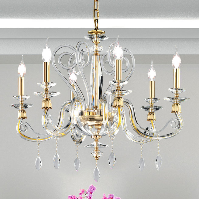 Итальянская люстра AURORA L6/Clear-Gold фабрики EUROLUCE LAMPADARI