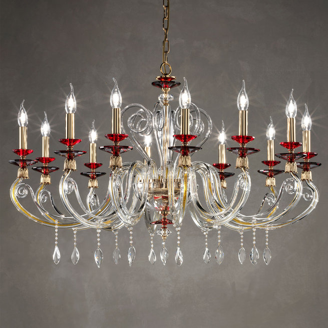 Итальянская люстра AURORA L12/Ruby-Gold фабрики EUROLUCE LAMPADARI