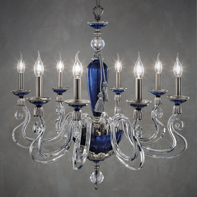 Итальянская люстра BAROCCO L8/Blue-Silver фабрики EUROLUCE LAMPADARI