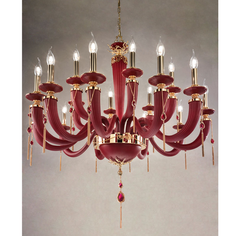 Итальянская люстра JULIENNE Red & Gold L12+6 фабрики EUROLUCE LAMPADARI