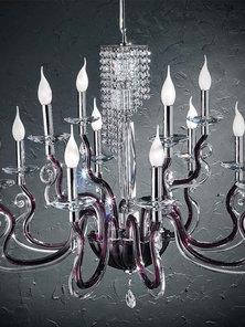 Итальянская люстра VENICE Superlux L8+4/Clear-Violet фабрики EUROLUCE LAMPADARI