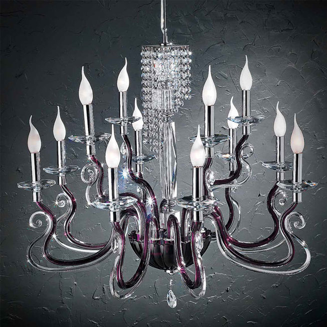 Итальянская люстра VENICE Superlux L8+4/Clear-Violet фабрики EUROLUCE LAMPADARI