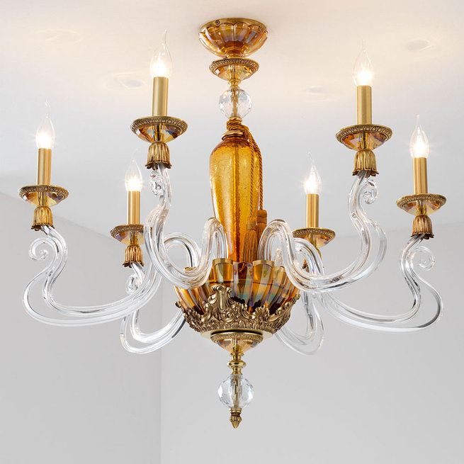 Итальянская люстра BAROCCO S6/Amber-Gold фабрики EUROLUCE LAMPADARI