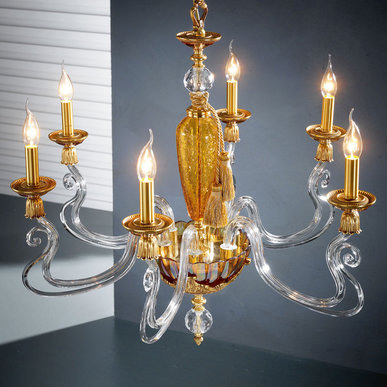 Итальянская люстра BAROCCO L6/Amber-Gold фабрики EUROLUCE LAMPADARI