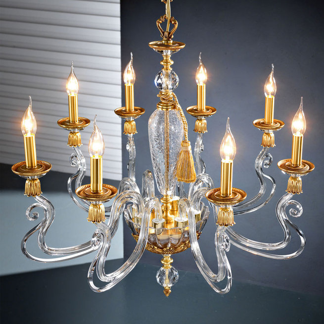 Итальянская люстра BAROCCO L8/Clear-Gold фабрики EUROLUCE LAMPADARI