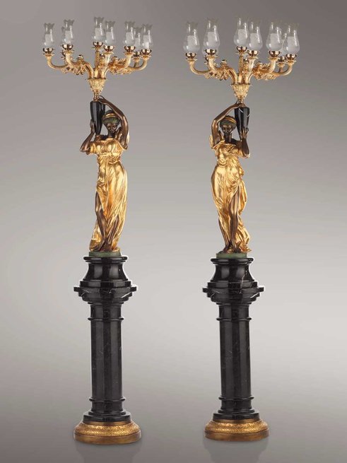 Итальянские бронзовые канделябры Damsels with chandelier фабрики Fonderia Artistica Ruocco