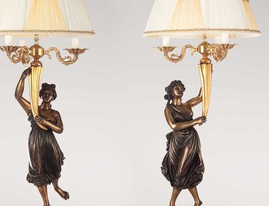 Итальянские бронзовые лампы Canova’s dancinggirls with lampshade фабрики Fonderia Artistica Ruocco