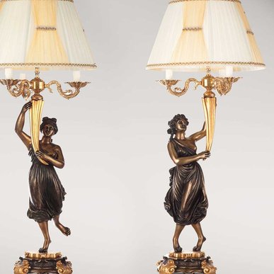 Итальянские бронзовые лампы Canova’s dancinggirls with lampshade фабрики Fonderia Artistica Ruocco