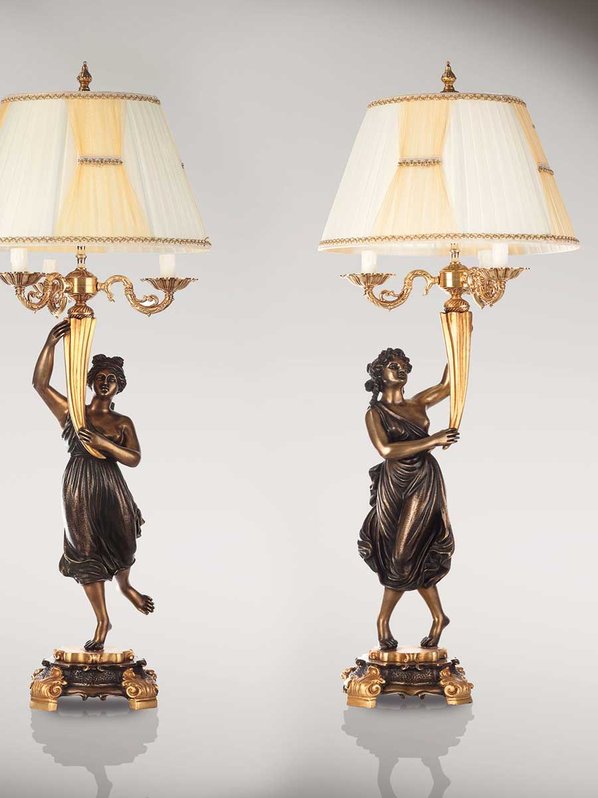 Итальянские бронзовые лампы Canova’s dancinggirls with lampshade фабрики Fonderia Artistica Ruocco
