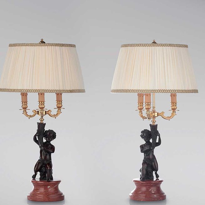 Итальянские бронзовые лампы Puttos with lampshade фабрики Fonderia Artistica Ruocco
