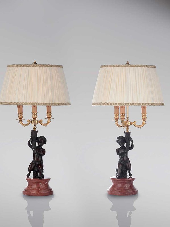 Итальянские бронзовые лампы Puttos with lampshade фабрики Fonderia Artistica Ruocco