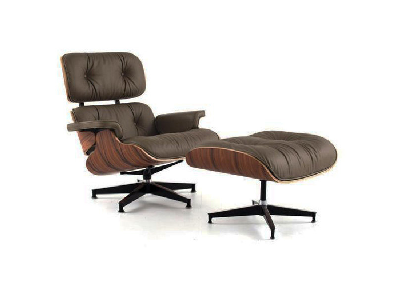 Кресло Eames Style Lounge Chair & Ottoman Premium коричневая кожа от дизайнера CHARLES & RAY EAMES