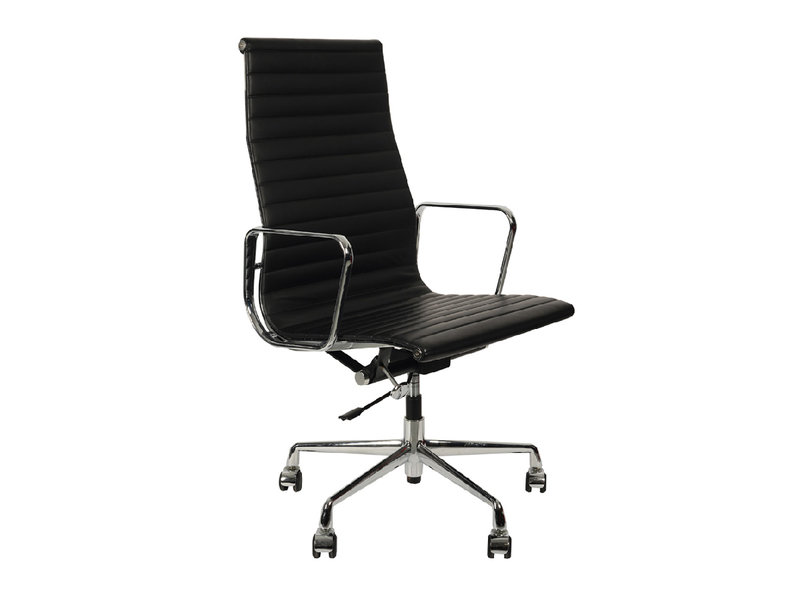 Кресло Eames Style HB Ribbed Office Chair EA 119 черная кожа от дизайнера CHARLES & RAY EAMES
