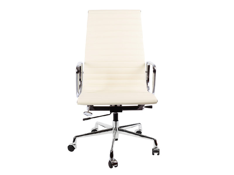 Кресло Eames Style HB Ribbed Office Chair EA 119 кремовая кожа от дизайнера CHARLES & RAY EAMES