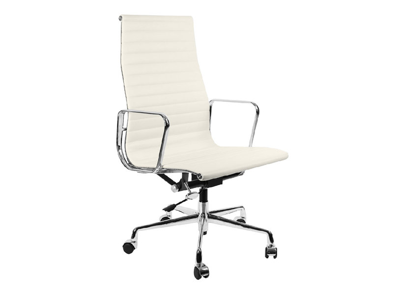 Кресло Eames Style HB Ribbed Office Chair EA 119 белая кожа от дизайнера CHARLES & RAY EAMES