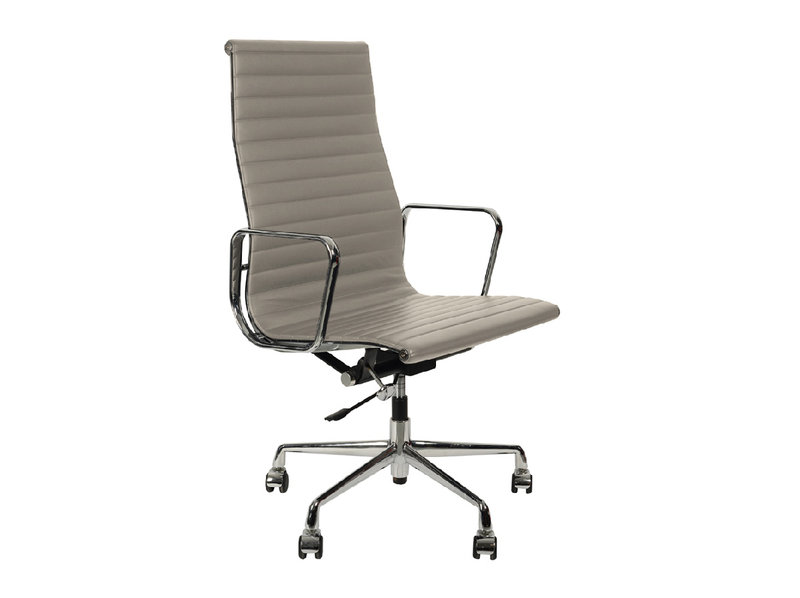 Кресло Eames Style Ribbed Office Chair EA 119 серая кожа от дизайнера CHARLES & RAY EAMES