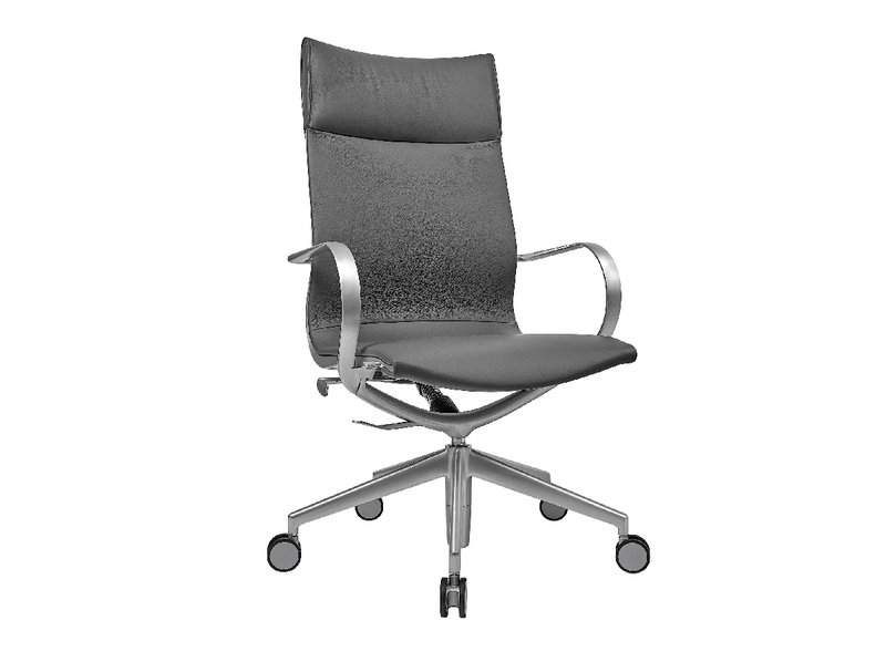 Кресло Mercury HB серая кожа, матовый алюминий от студии дизайна BARTOLI DESIGN